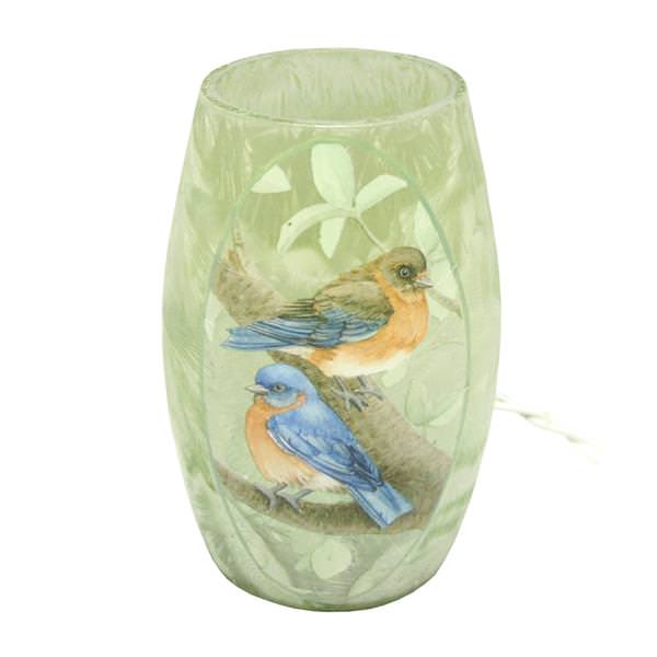 5.25" x 3.25" Bluebirds Lighted Glass Vase with 10 Light Miniature String Inside